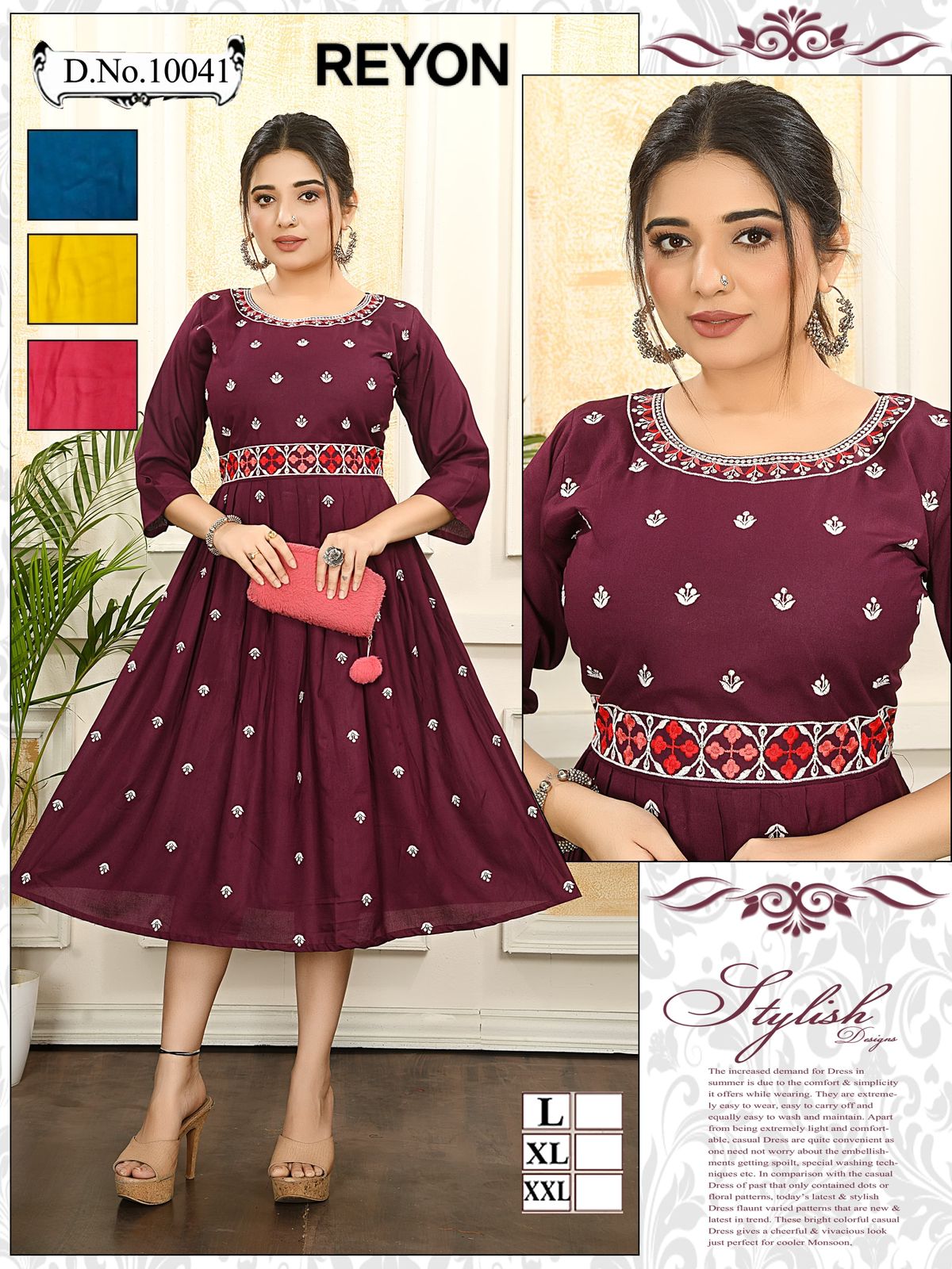 10041-10050 Mmc Reyon Anarkali Kurtis Supplier Gujarat