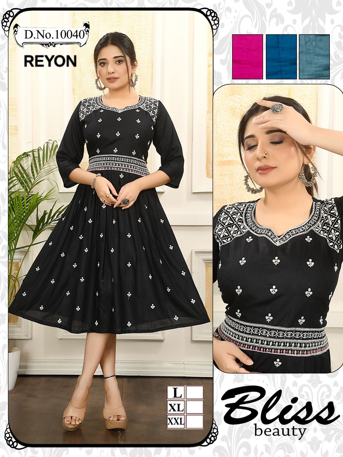 10041-10050 Mmc Reyon Anarkali Kurtis Supplier Gujarat