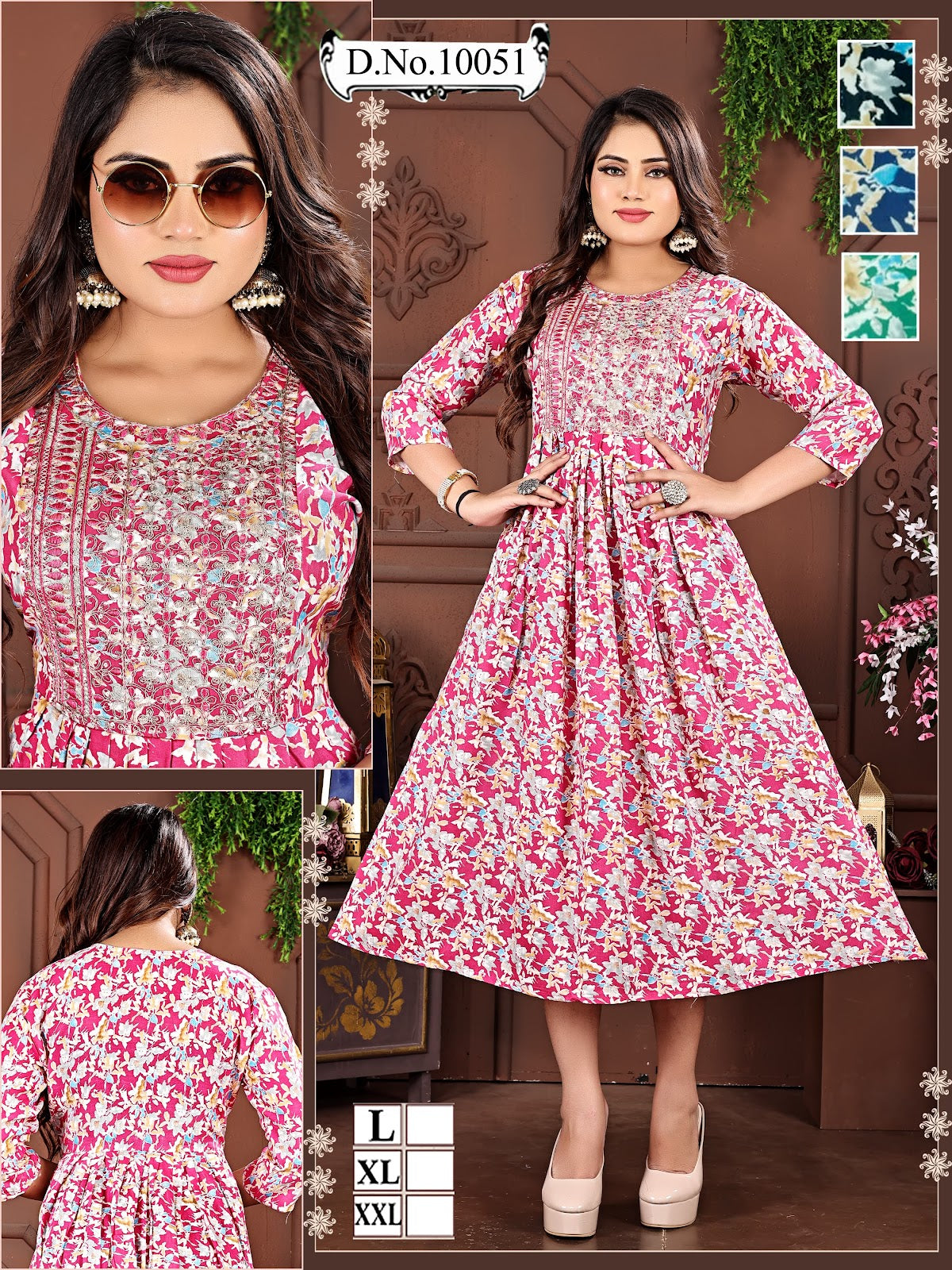 10051-10055 Mmc Reyon Anarkali Kurtis Exporter Gujarat