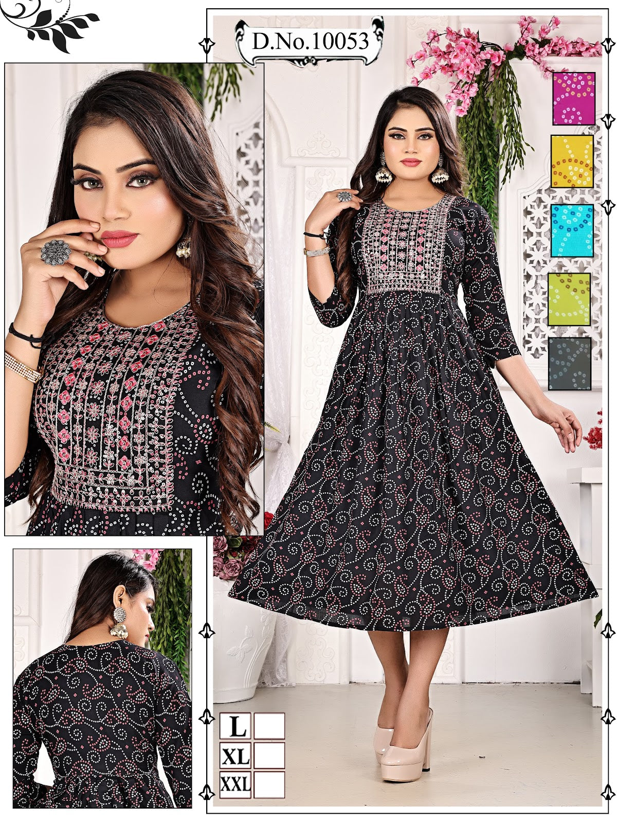 10051-10055 Mmc Reyon Anarkali Kurtis Exporter Gujarat