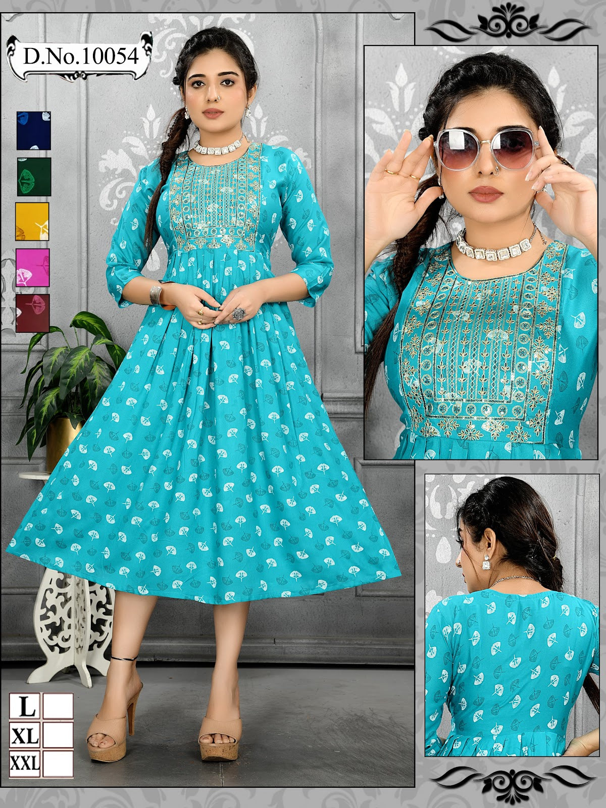 10051-10055 Mmc Reyon Anarkali Kurtis Exporter Gujarat