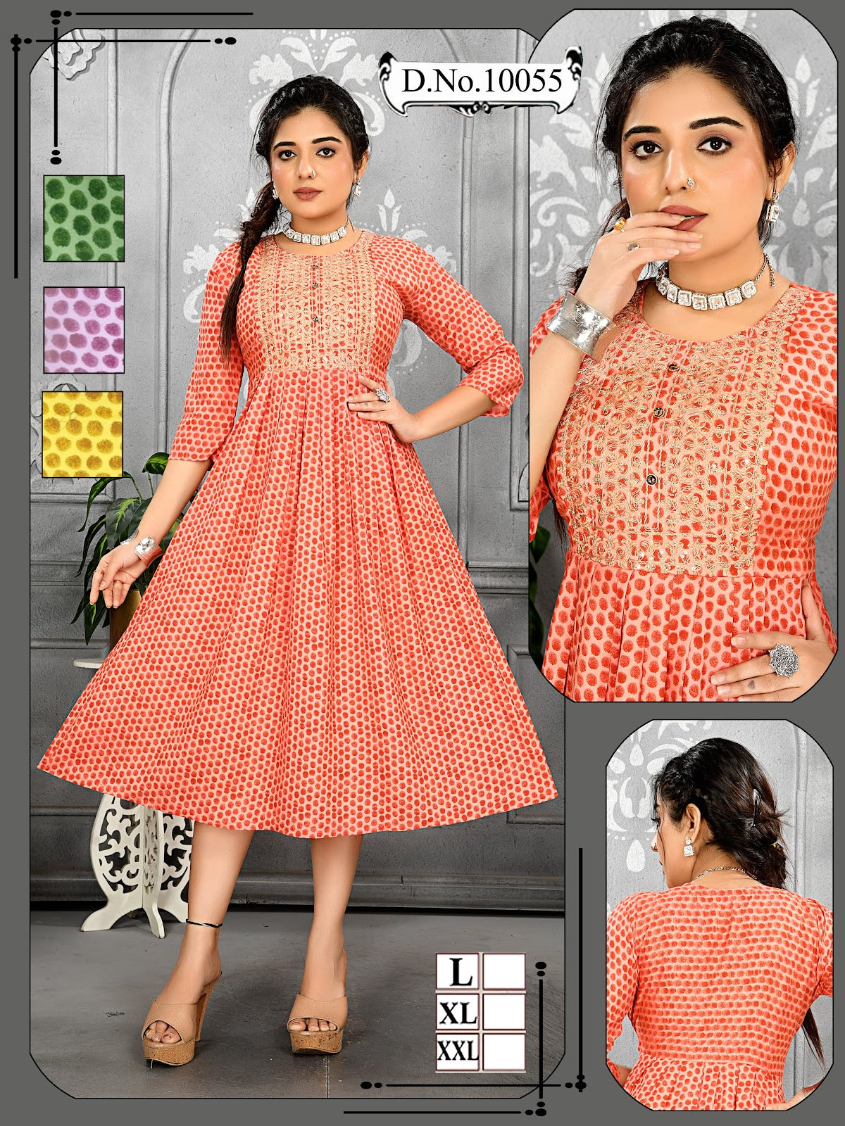 10051-10055 Mmc Reyon Anarkali Kurtis Exporter Gujarat