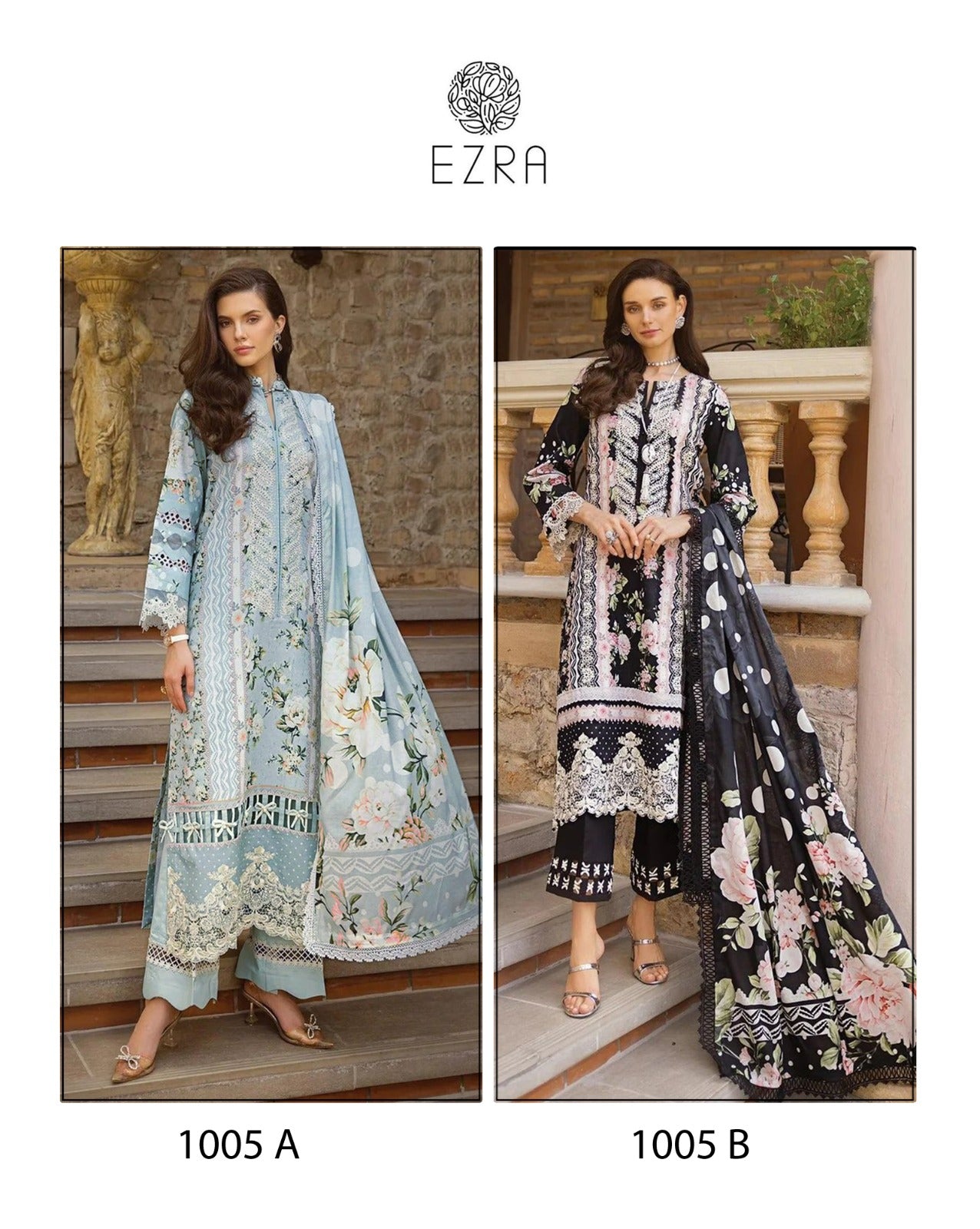 1005 Ezra Cotton Pakistani Patch Work Suits Wholesale Rate