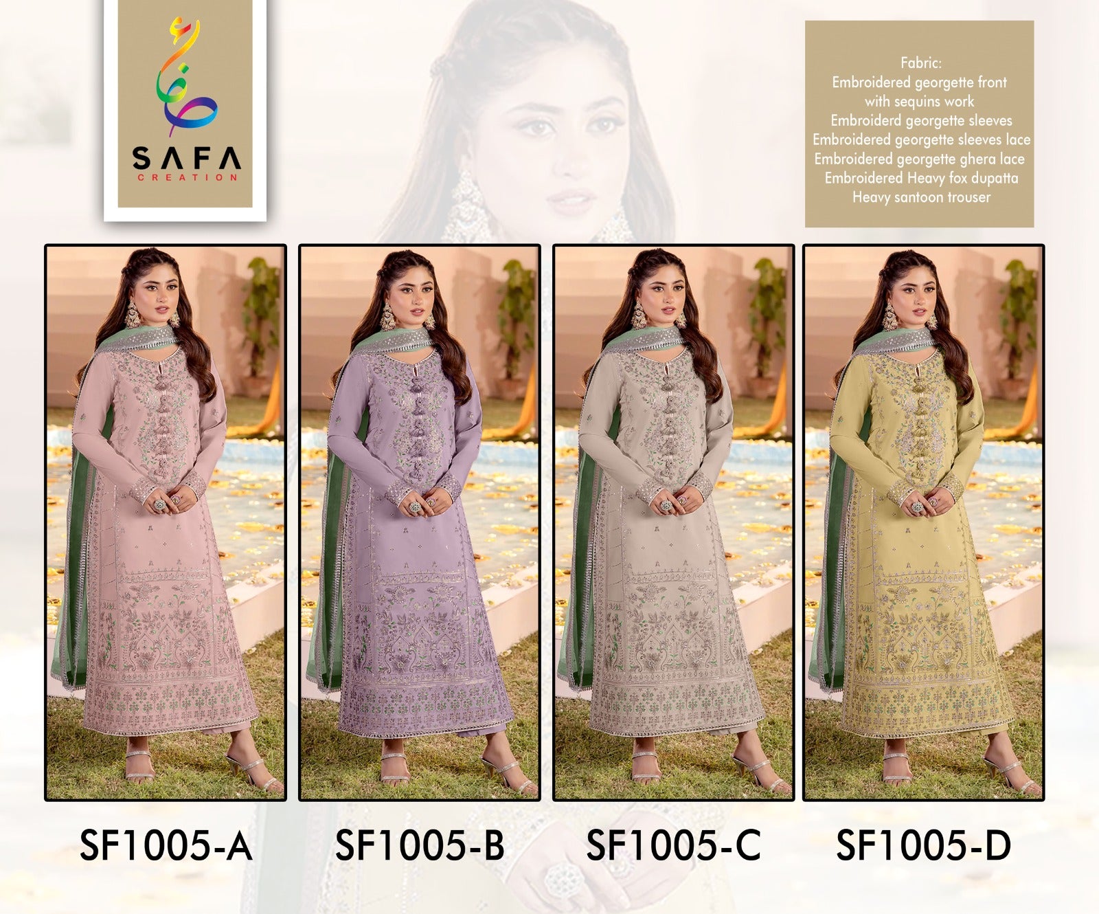 1005 Safa Creation Georgette Pakistani Salwar Suits Exporter India