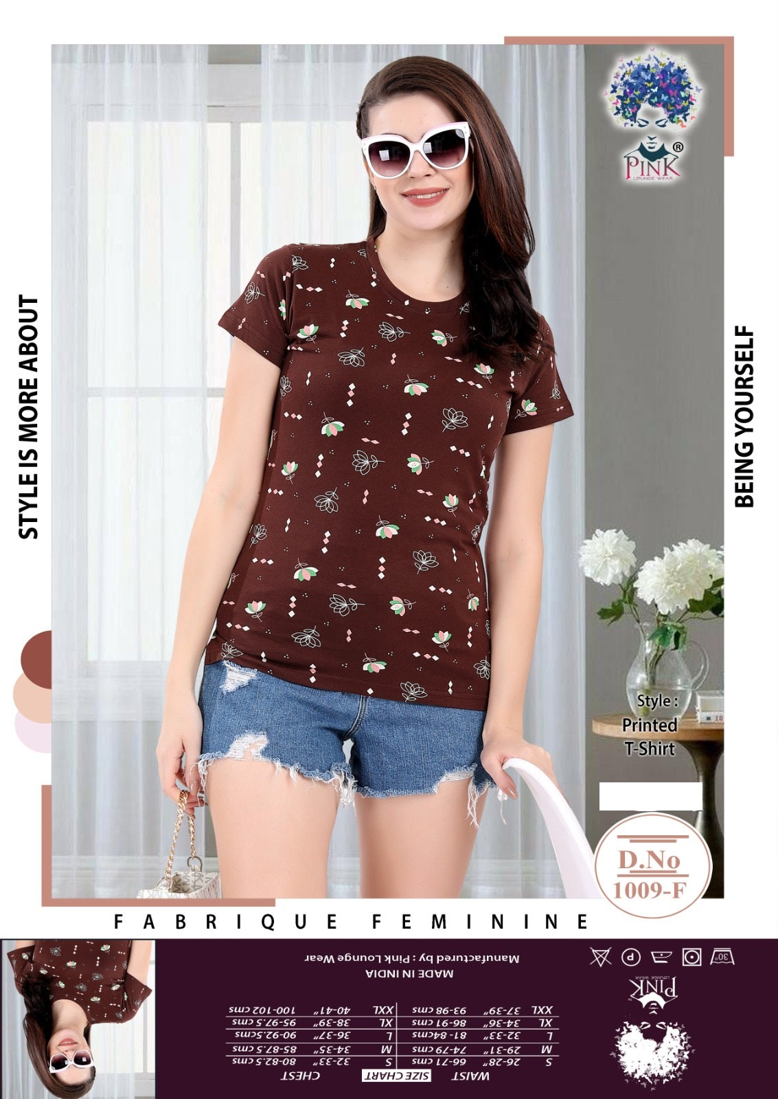 1009-F Pink Hosiery Women Tshirt Manufacturer Gujarat