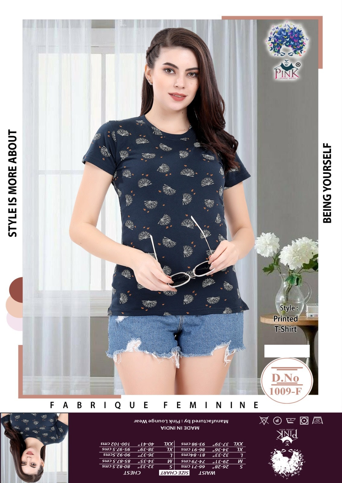 1009-F Pink Hosiery Women Tshirt Manufacturer Gujarat