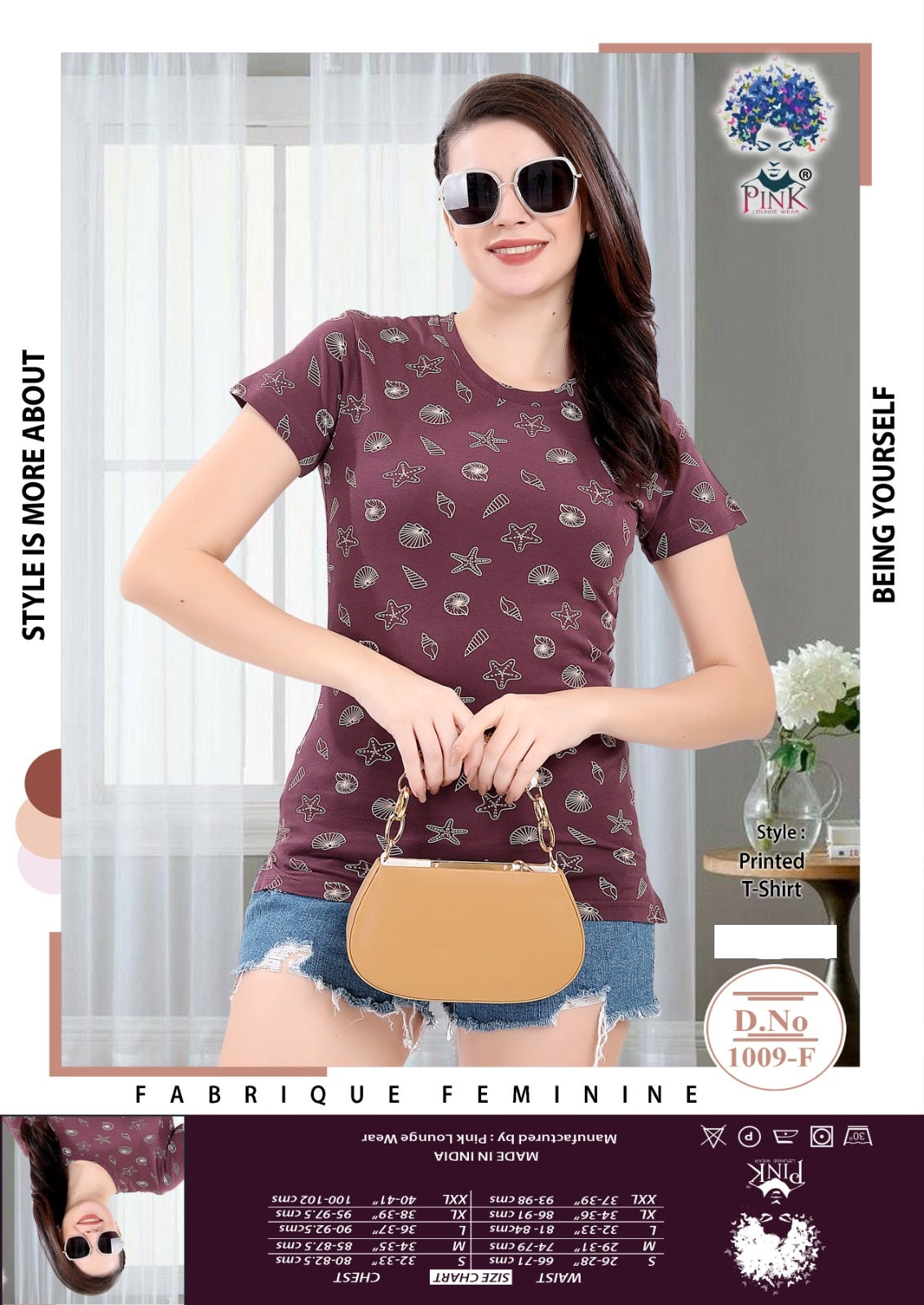 1009-F Pink Hosiery Women Tshirt Manufacturer Gujarat