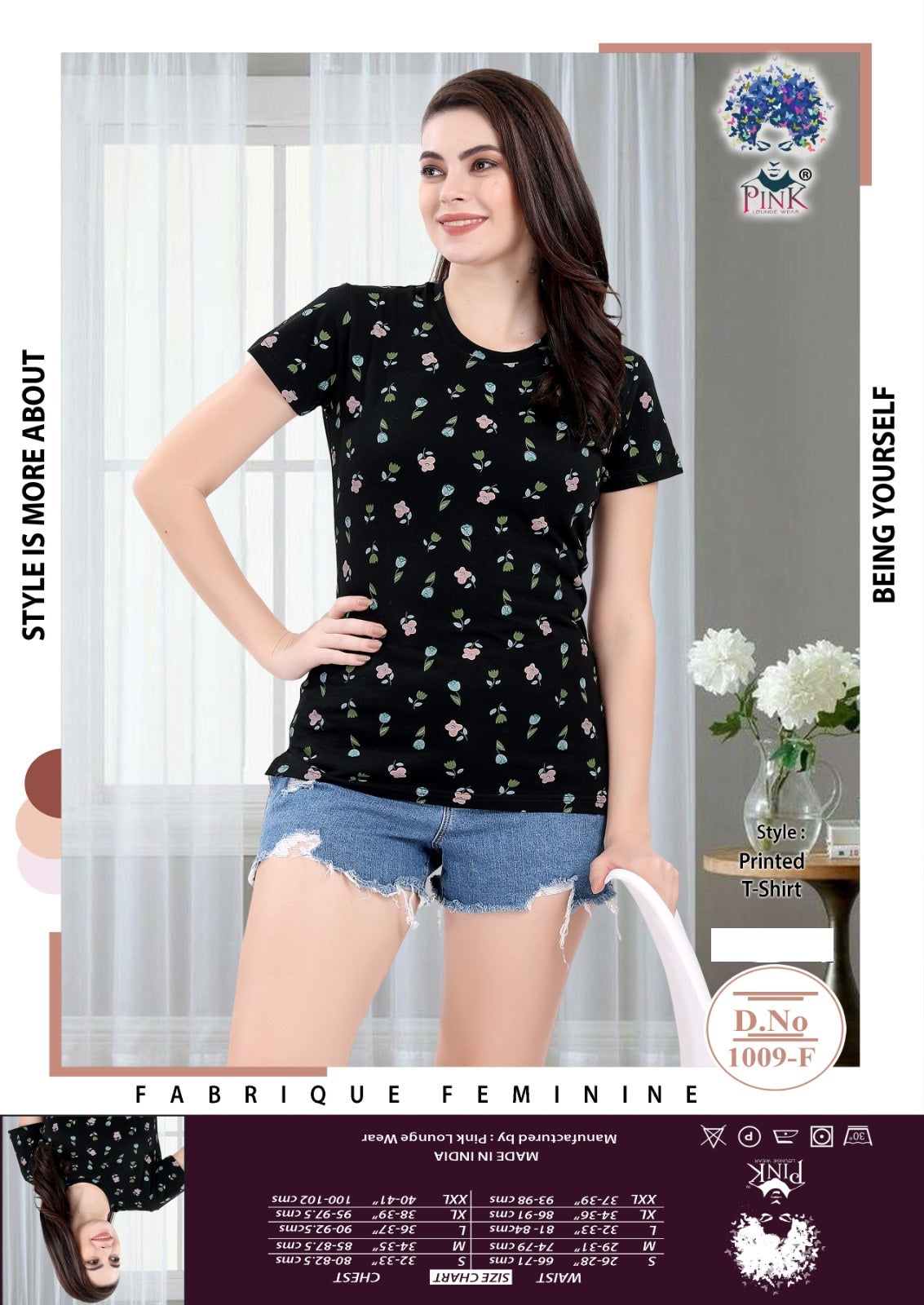 1009-F Pink Hosiery Women Tshirt Manufacturer Gujarat