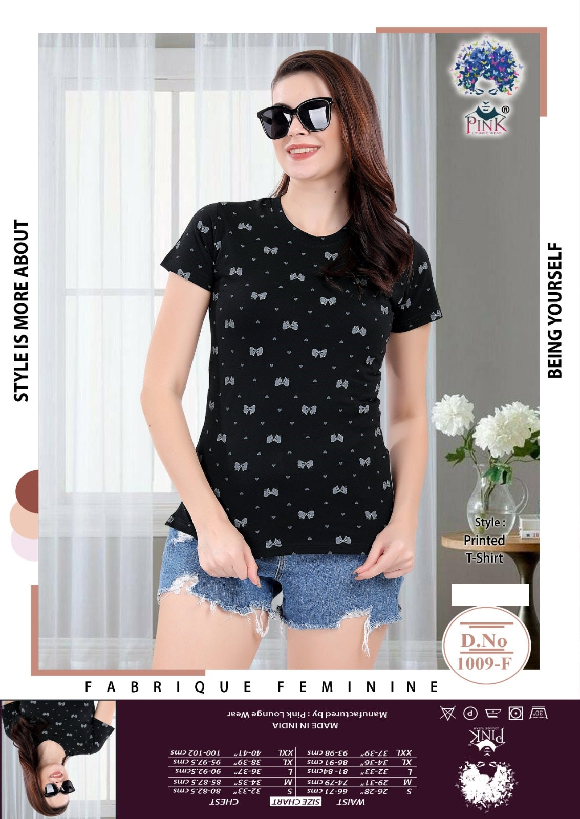 1009-F Pink Hosiery Women Tshirt Manufacturer Gujarat