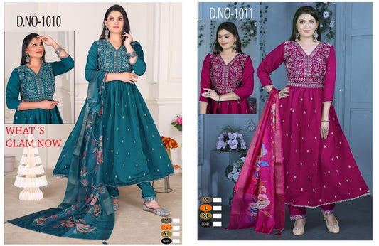 1010-1011 Ladli Roman Silk Readymade Anarkali Suits Exporter Gujarat