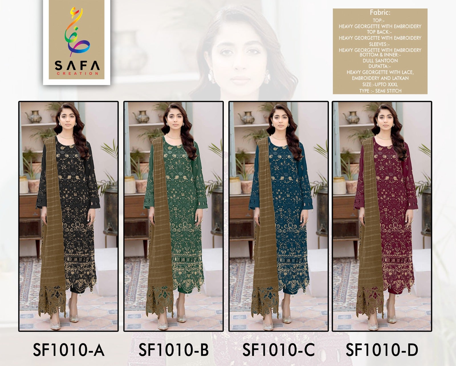 1010 Safa Creation Georgette Pakistani Salwar Suits Supplier Ahmedabad