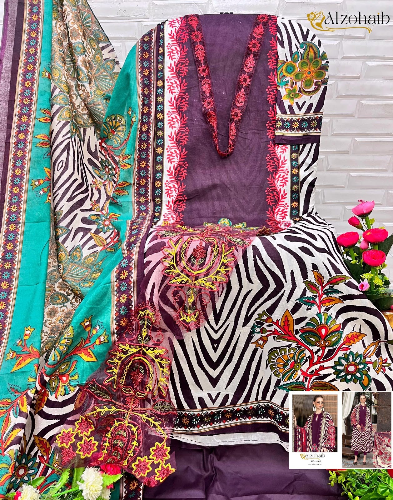 1013Ab Al Zohaib Pure Cotton Pakistani Salwar Suits Manufacturer