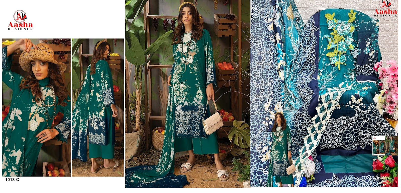 1013 Aasha Designer Cotton Pakistani Patch Work Suits