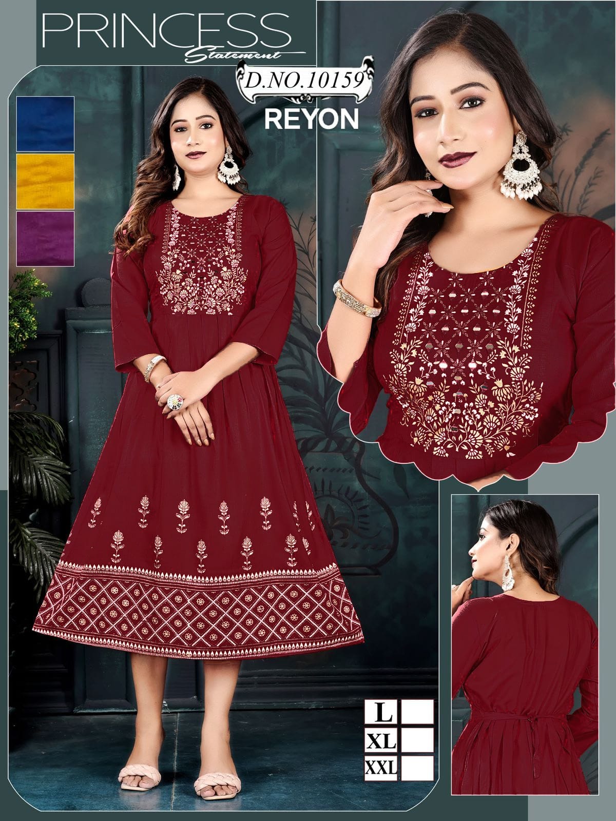 10153-10159 Mmc Reyon Anarkali Kurtis Manufacturer India