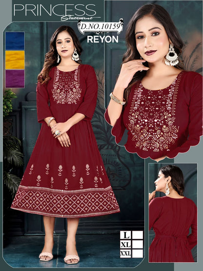 10153-10159 Mmc Reyon Anarkali Kurtis Manufacturer India