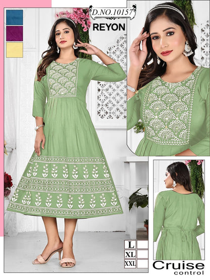 10153-10159 Mmc Reyon Anarkali Kurtis Manufacturer India