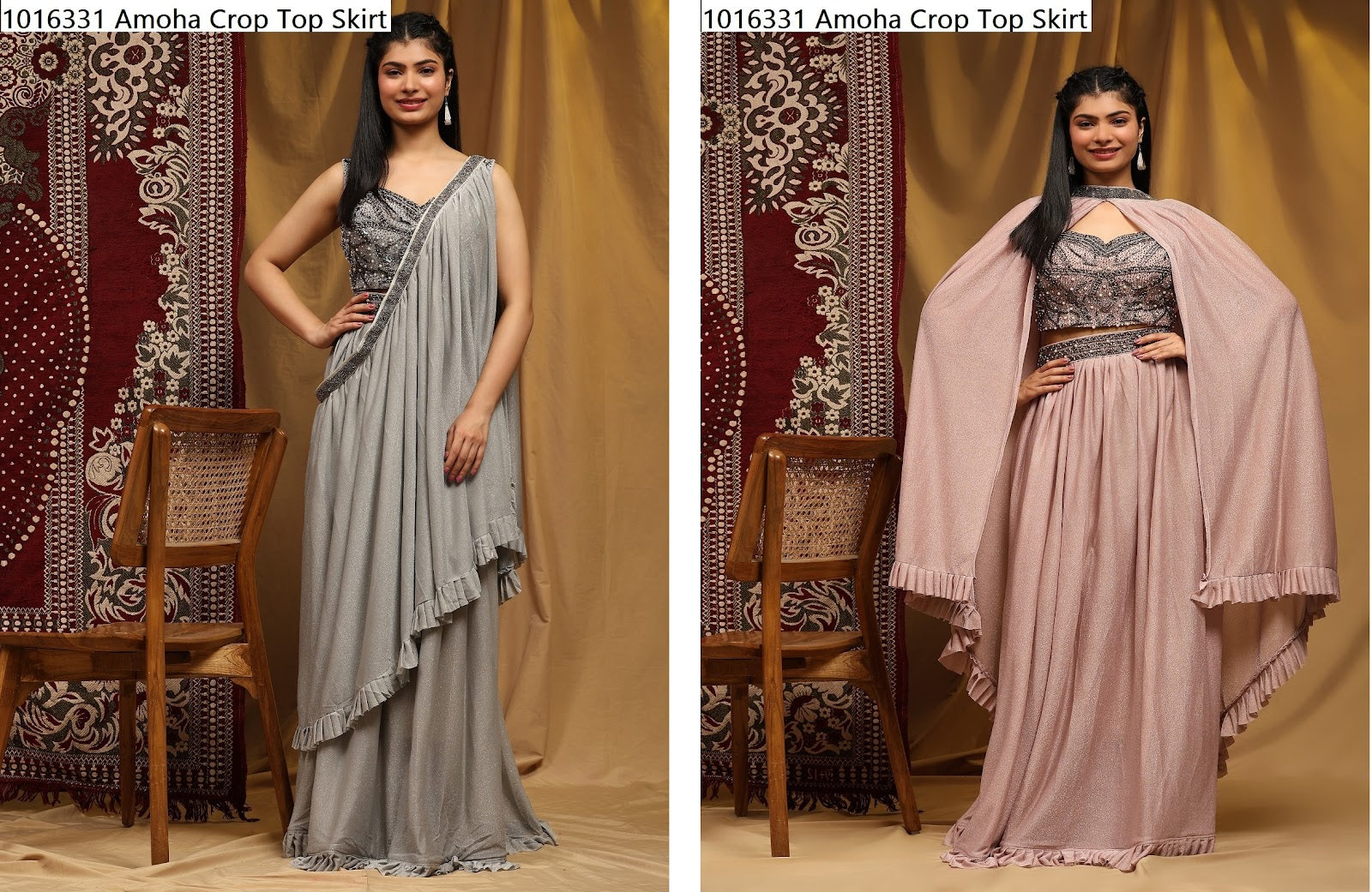1016331 Amoha Mettalic Simmar Crop Top Skirt Wholesaler India