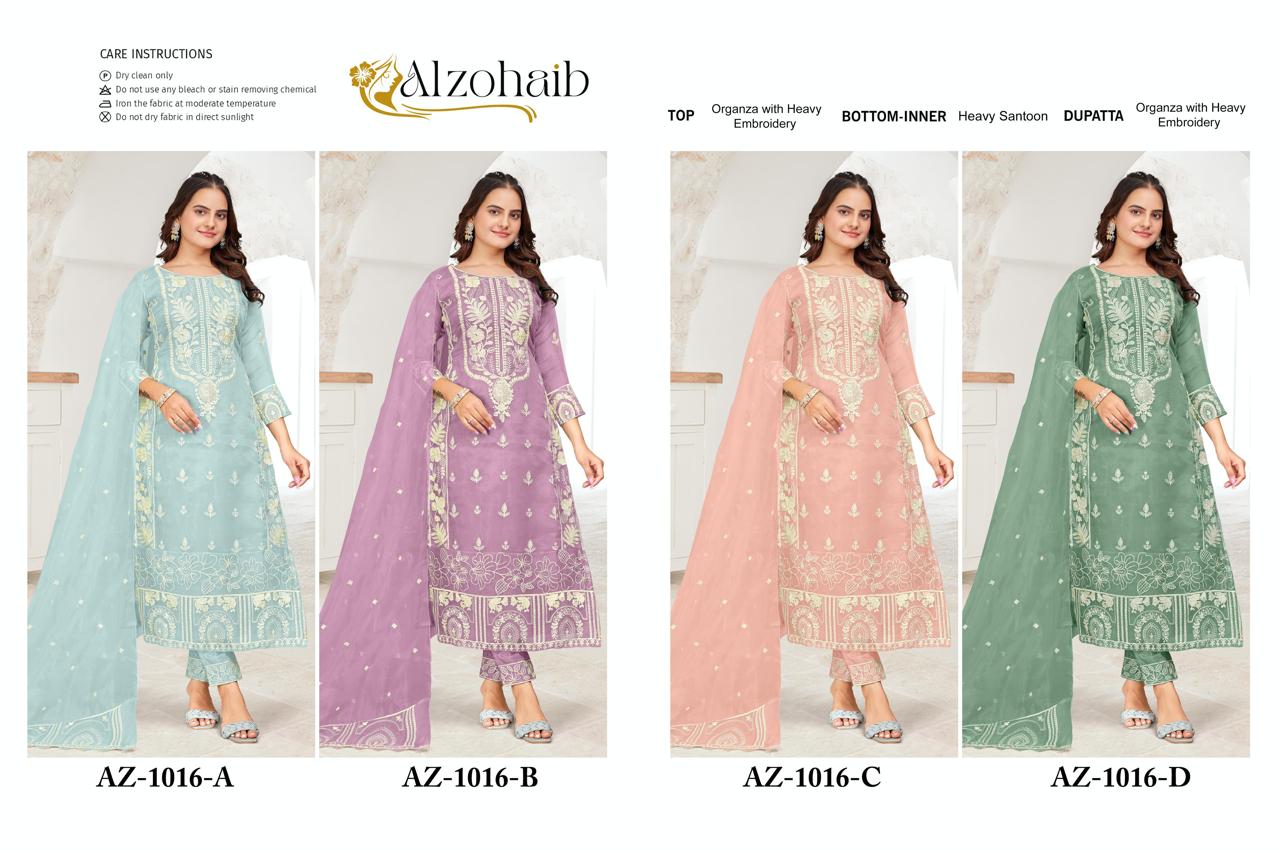 1016 Al Zohaib Organza Pakistani Salwar Suits Wholesale Rate