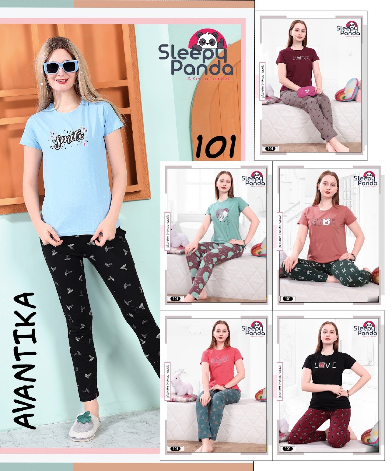 101 Avantika Sleepy Panda Hosiery Cotton Pyjama Night Suits Wholesale Price