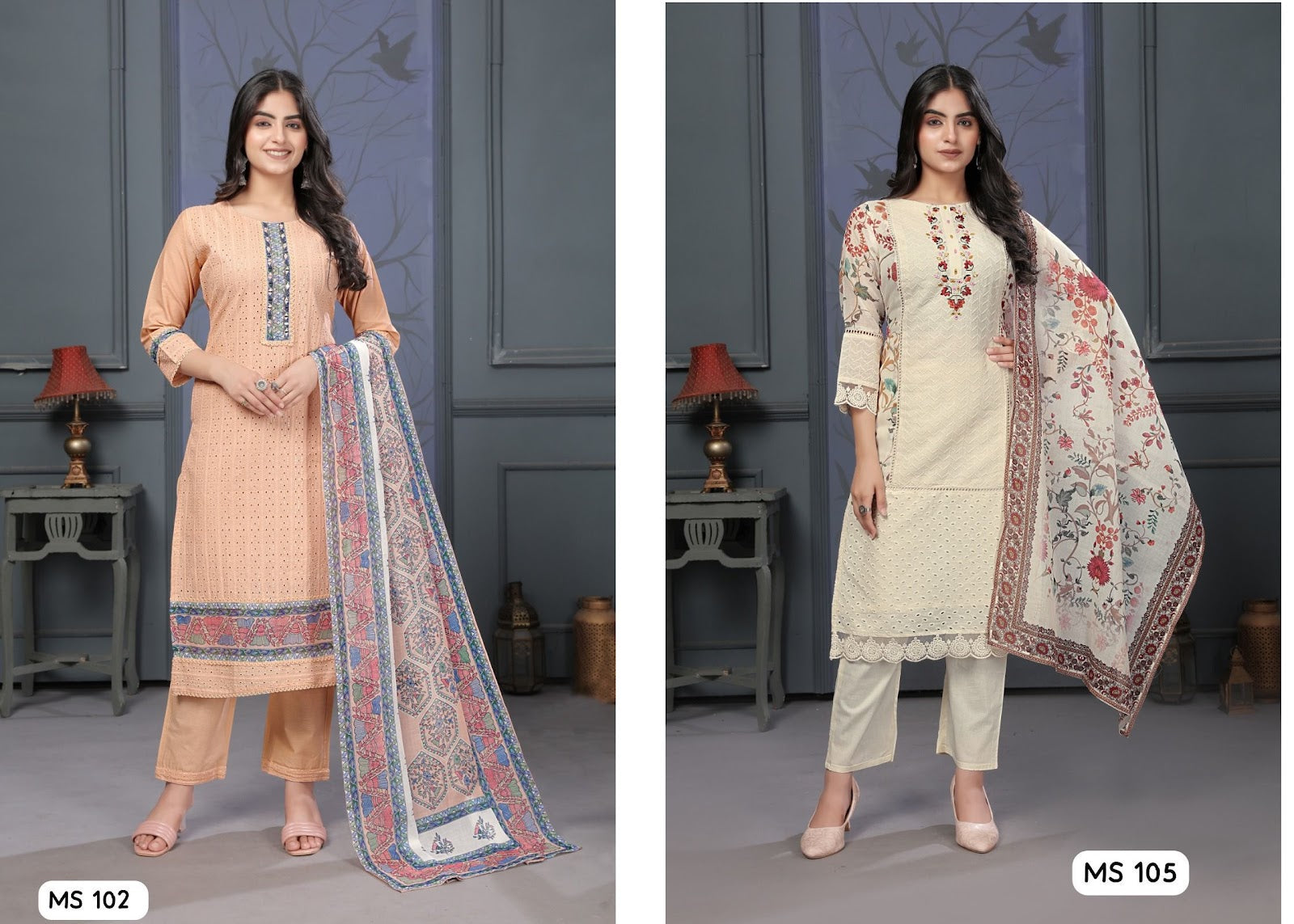 102-105 Ladyv Pure Cotton Readymade Pant Style Suits Supplier Gujarat