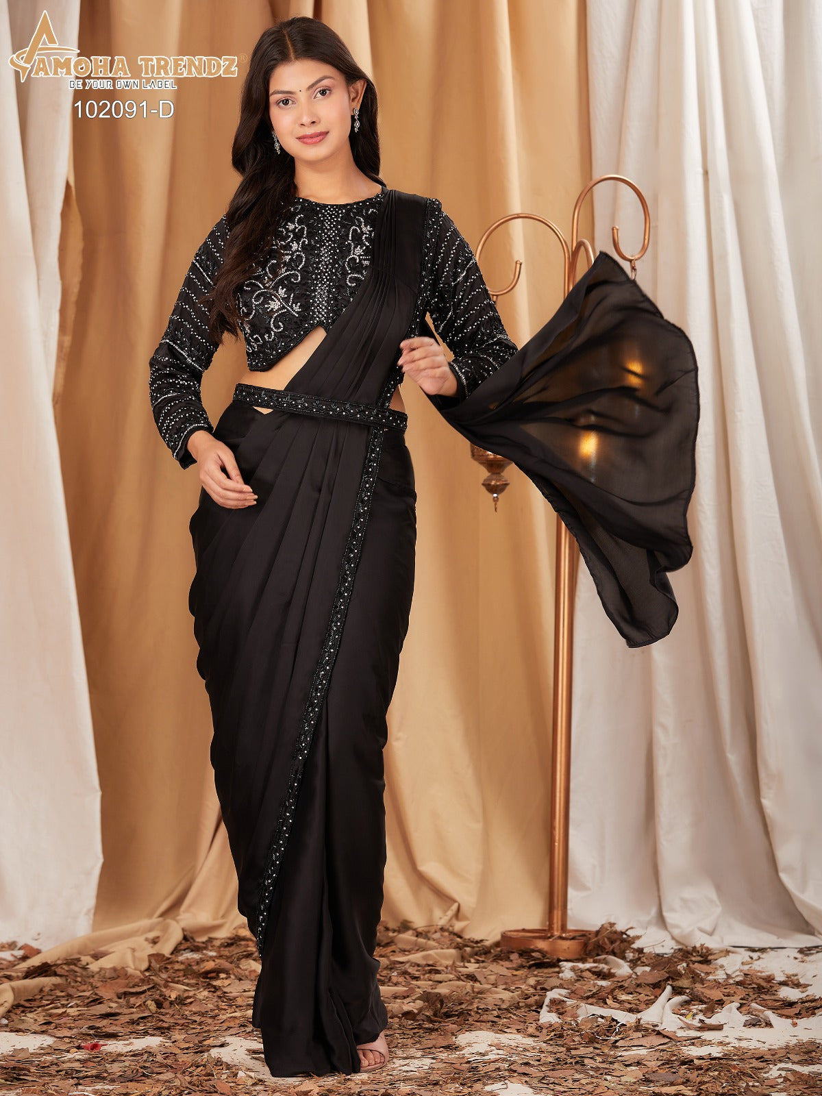 102091Abcd Amoha Chinon Ready To Wear Saree Wholesaler