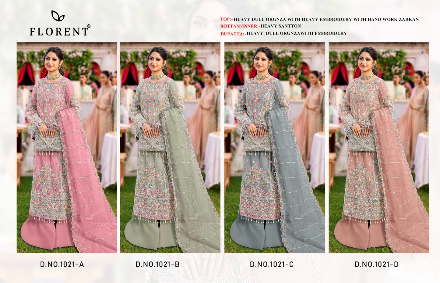 1021Abcd Florent Organza Pakistani Salwar Suits Supplier