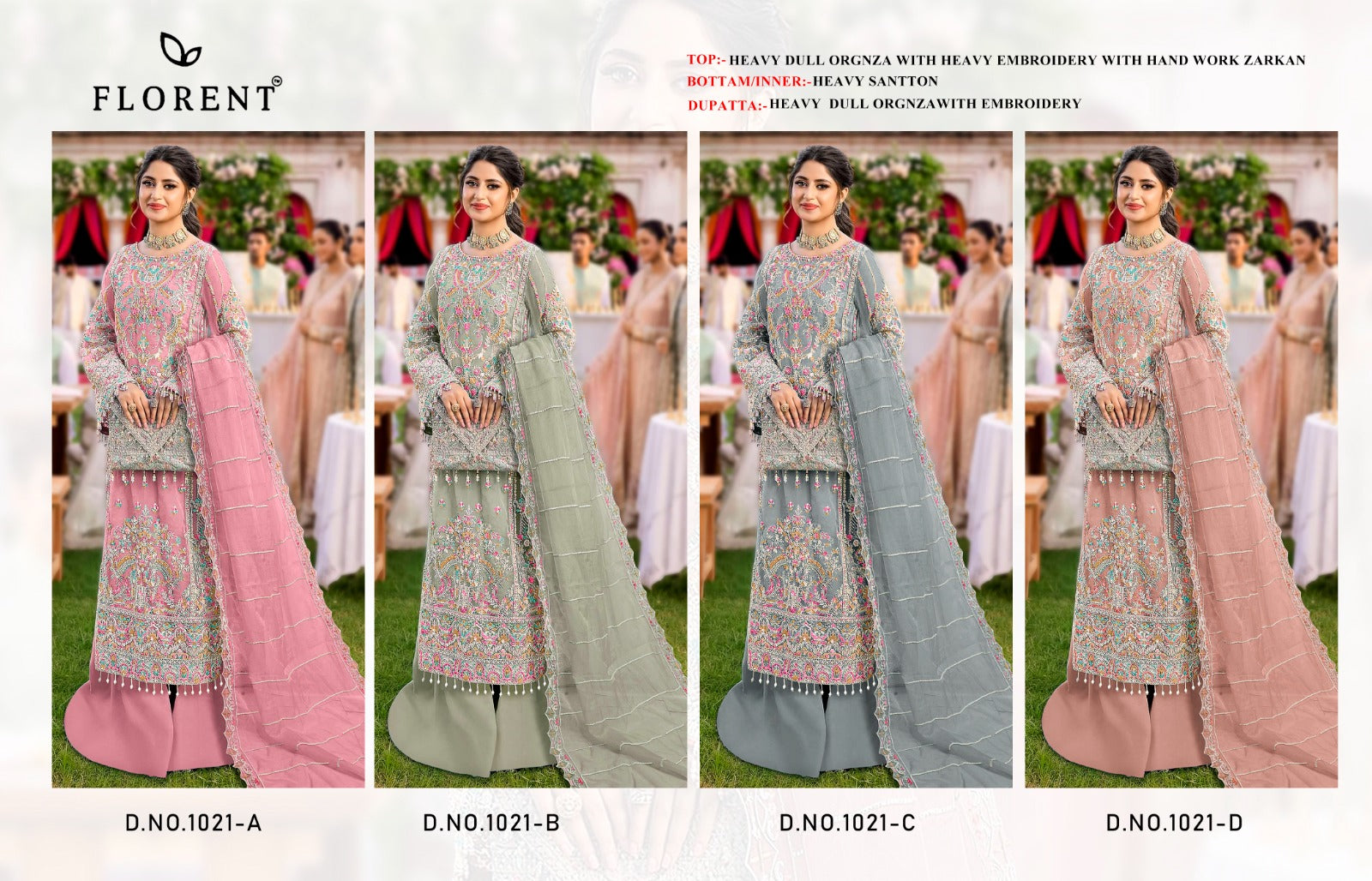 1021Abcd Florent Organza Pakistani Salwar Suits Supplier