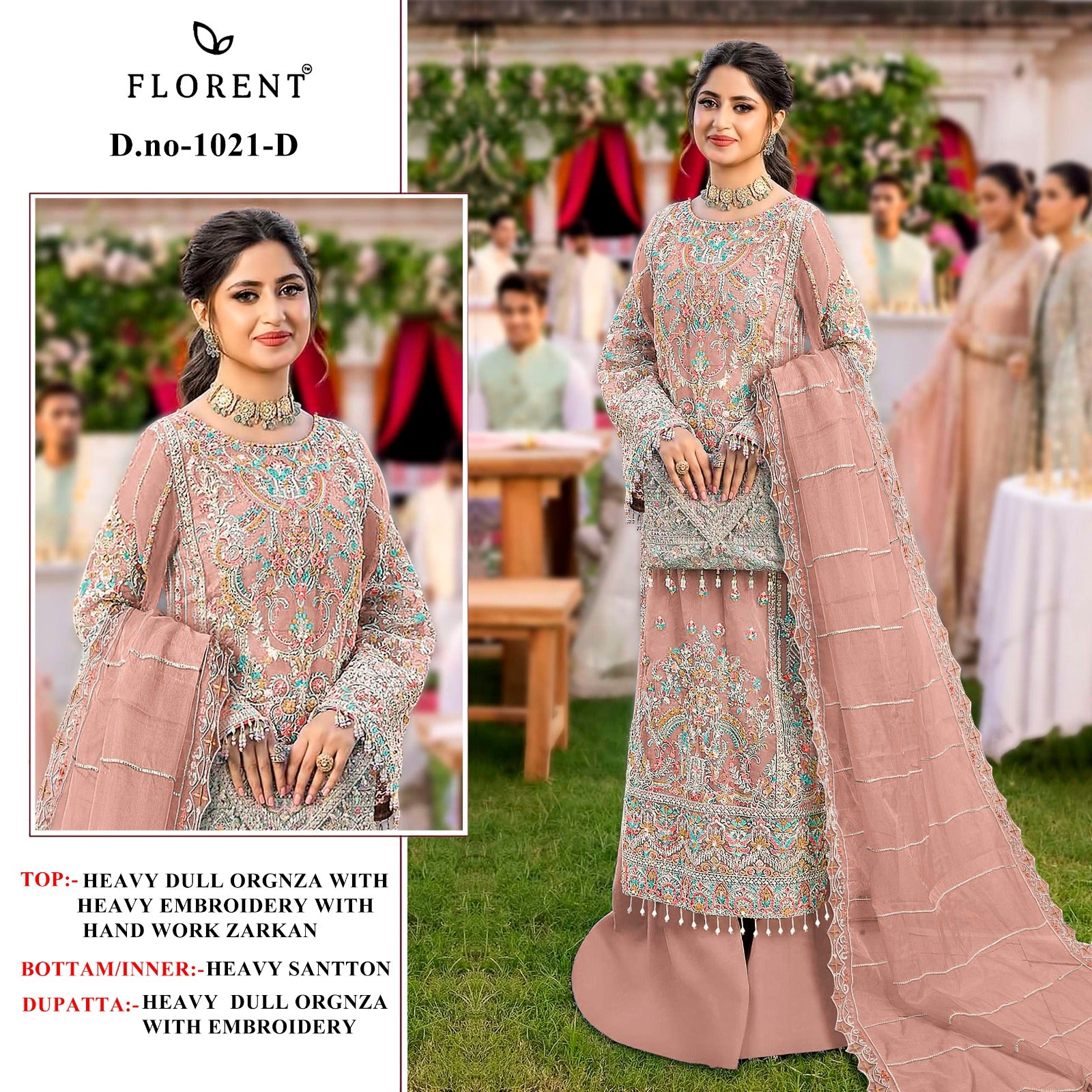 1021Abcd Florent Organza Pakistani Salwar Suits Supplier