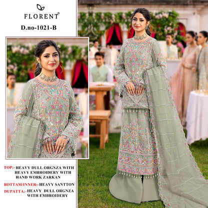 1021Abcd Florent Organza Pakistani Salwar Suits Supplier
