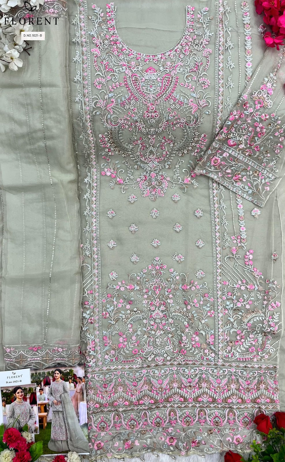 1021Abcd Florent Organza Pakistani Salwar Suits Supplier