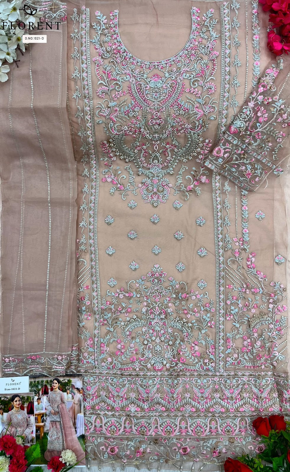 1021Abcd Florent Organza Pakistani Salwar Suits Supplier