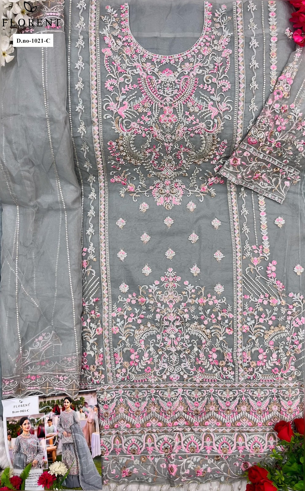 1021Abcd Florent Organza Pakistani Salwar Suits Supplier