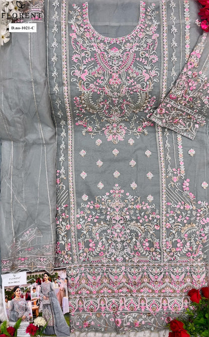 1021Abcd Florent Organza Pakistani Salwar Suits Supplier