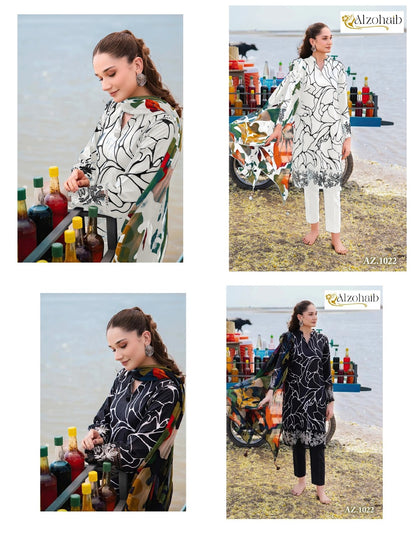 1022 Black-White Al Zohaib Cotton Pakistani Patch Work Suits Exporter India