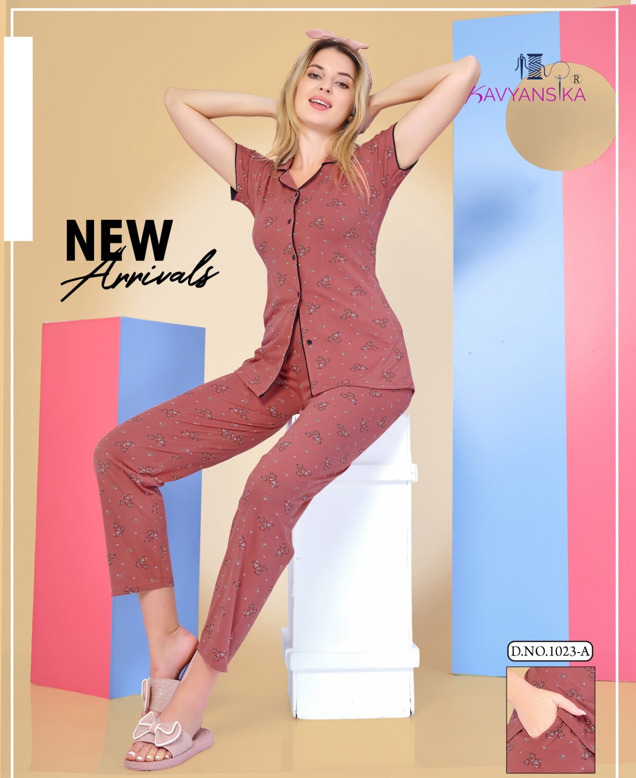 1023 Kavyansika Hosiery Sinker Collar Night Suits Supplier Ahmedabad