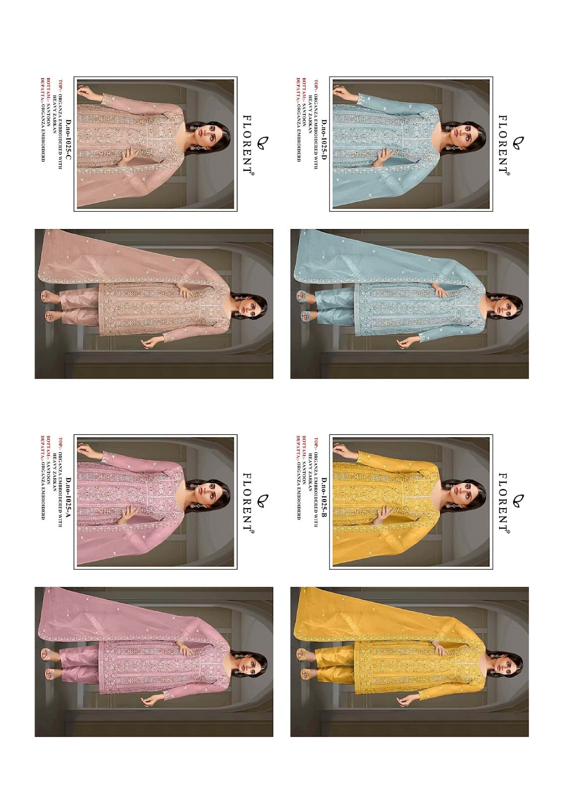 1025Abcd Florent Organza Pakistani Salwar Suits Wholesale Price