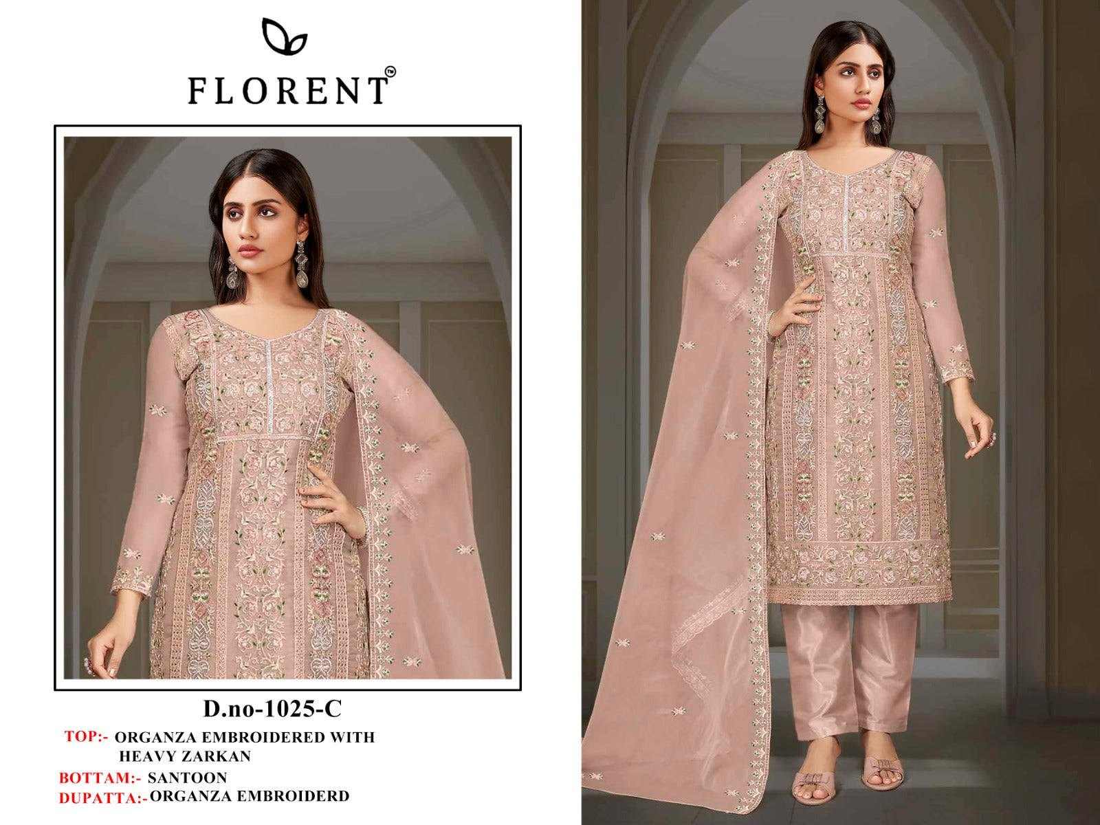 1025Abcd Florent Organza Pakistani Salwar Suits Wholesale Price