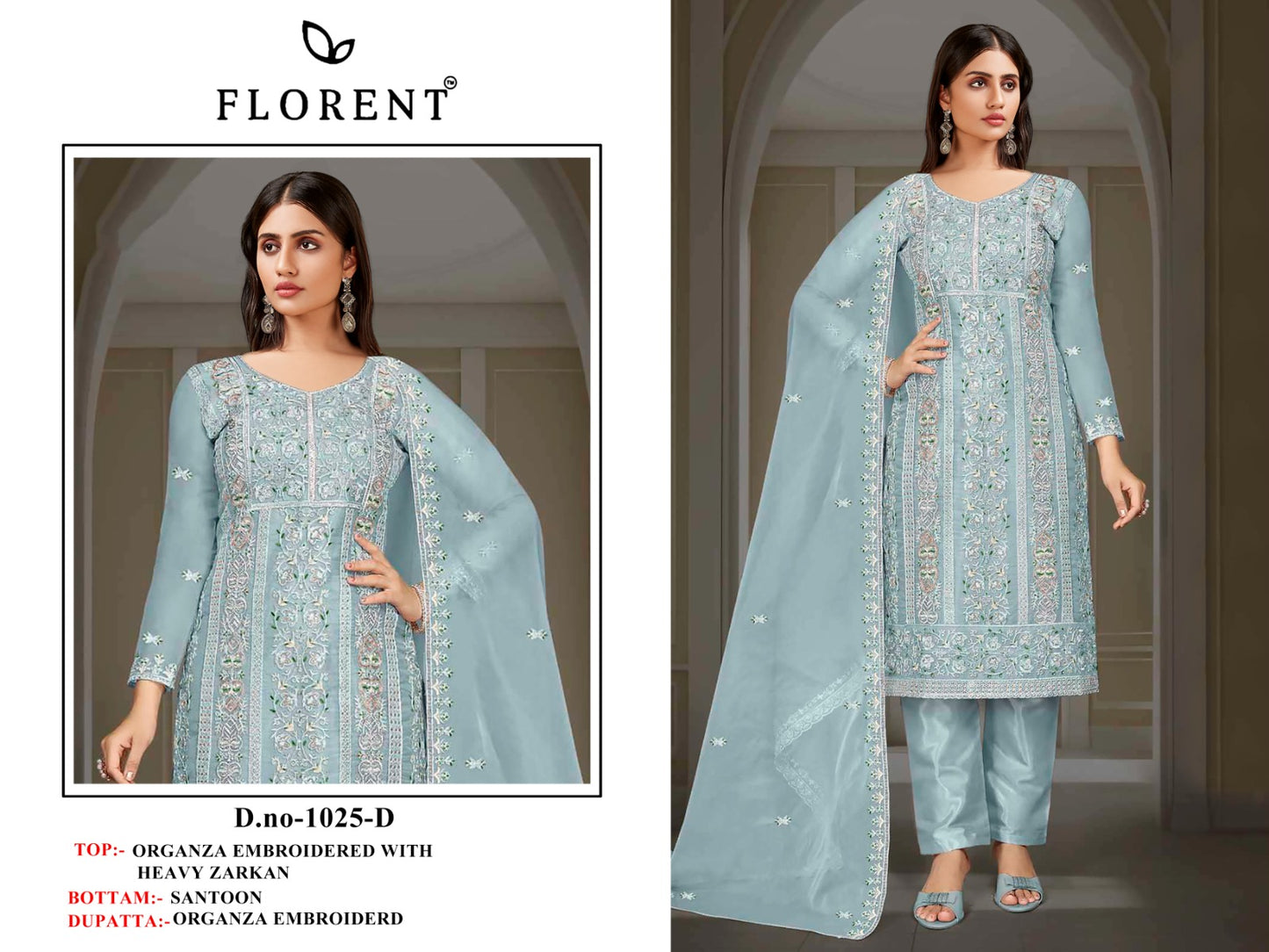 1025Abcd Florent Organza Pakistani Salwar Suits Wholesale Price