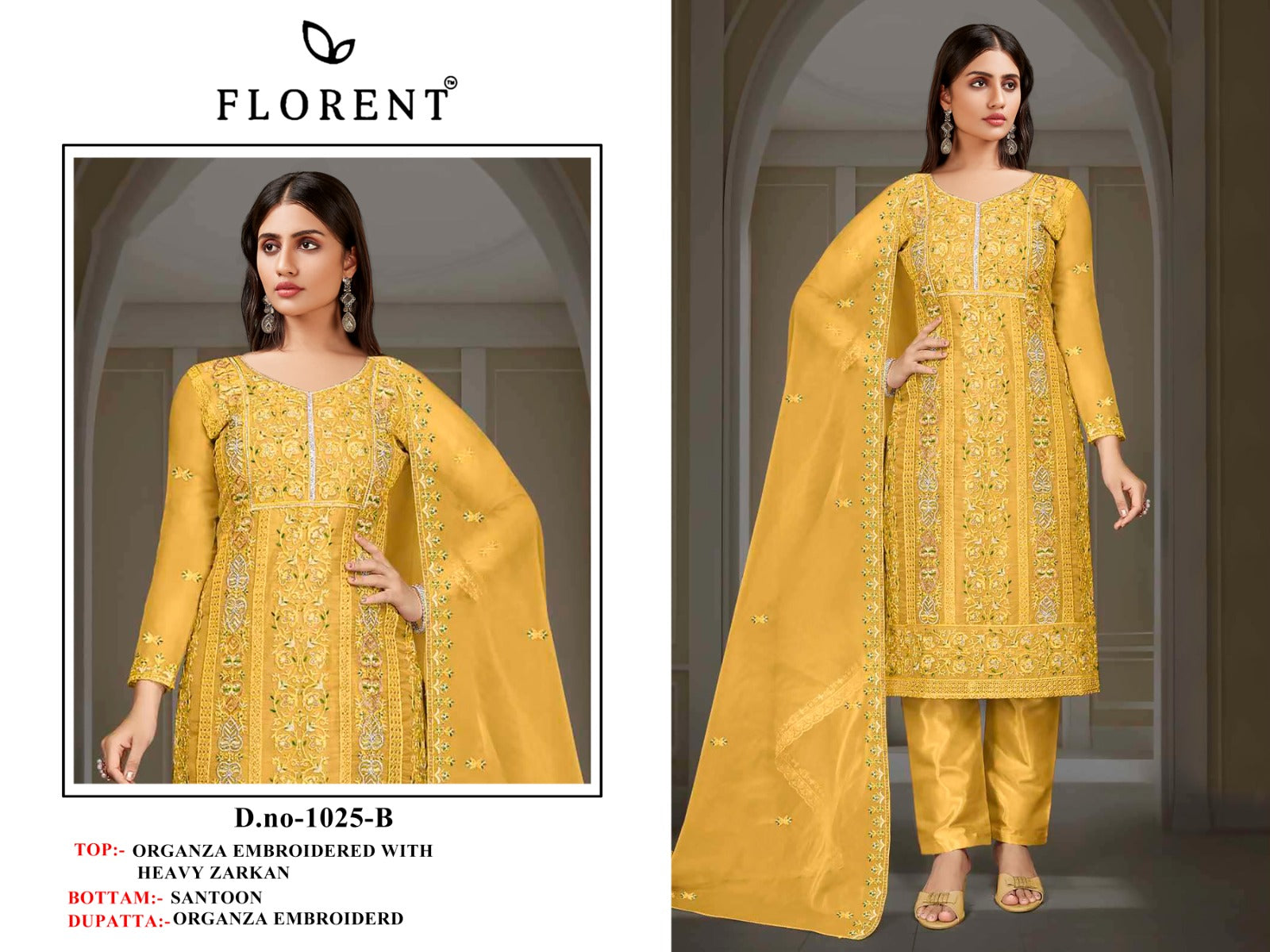 1025Abcd Florent Organza Pakistani Salwar Suits Wholesale Price