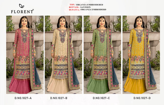1027Abcd Florent Organza Pakistani Salwar Suits Supplier India
