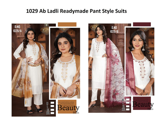 1029 Ab Ladli Roman Silk Readymade Pant Style Suits Wholesaler Ahmedabad