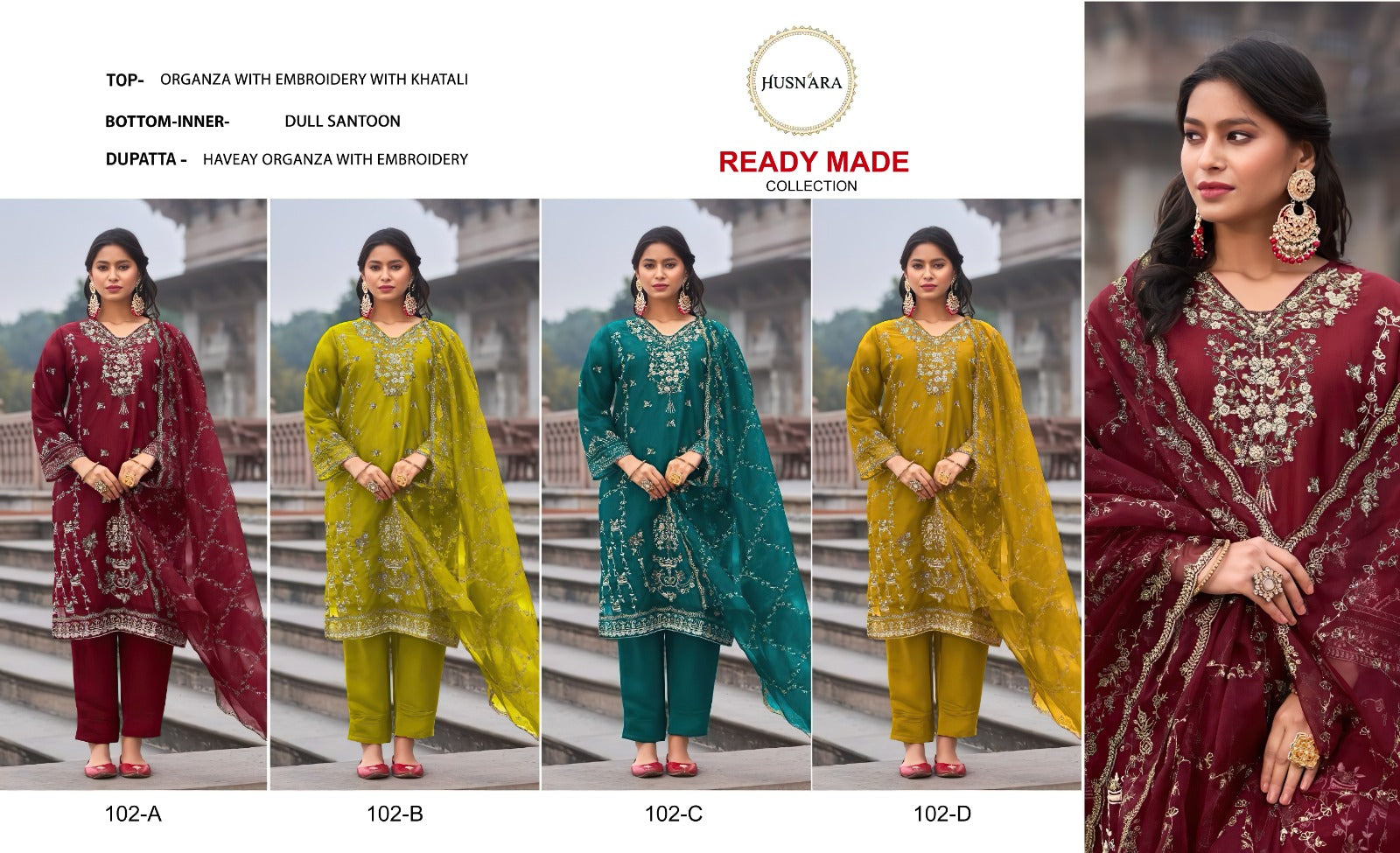 102 Husnara Organza Pakistani Readymade Suits Manufacturer