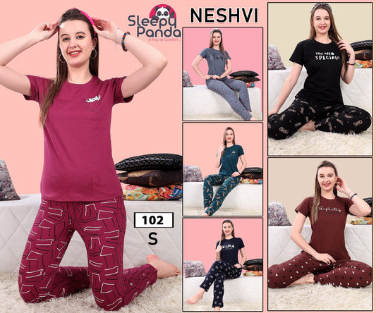 102 Neshvi Sleepy Panda Hosiery Cotton Pyjama Night Suits Manufacturer India