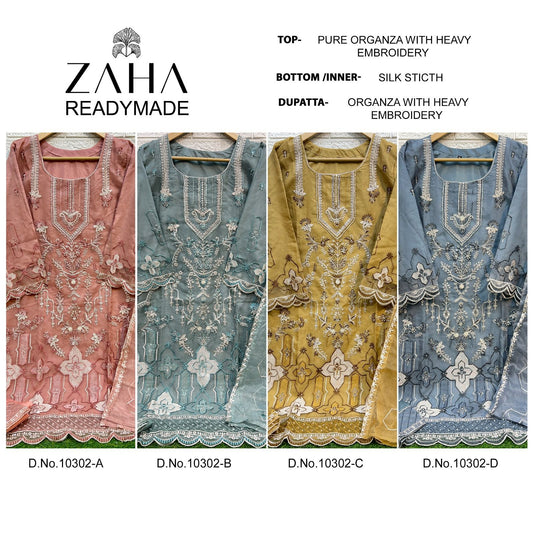 10302 Zaha Organza Pakistani Readymade Suits Wholesale Price