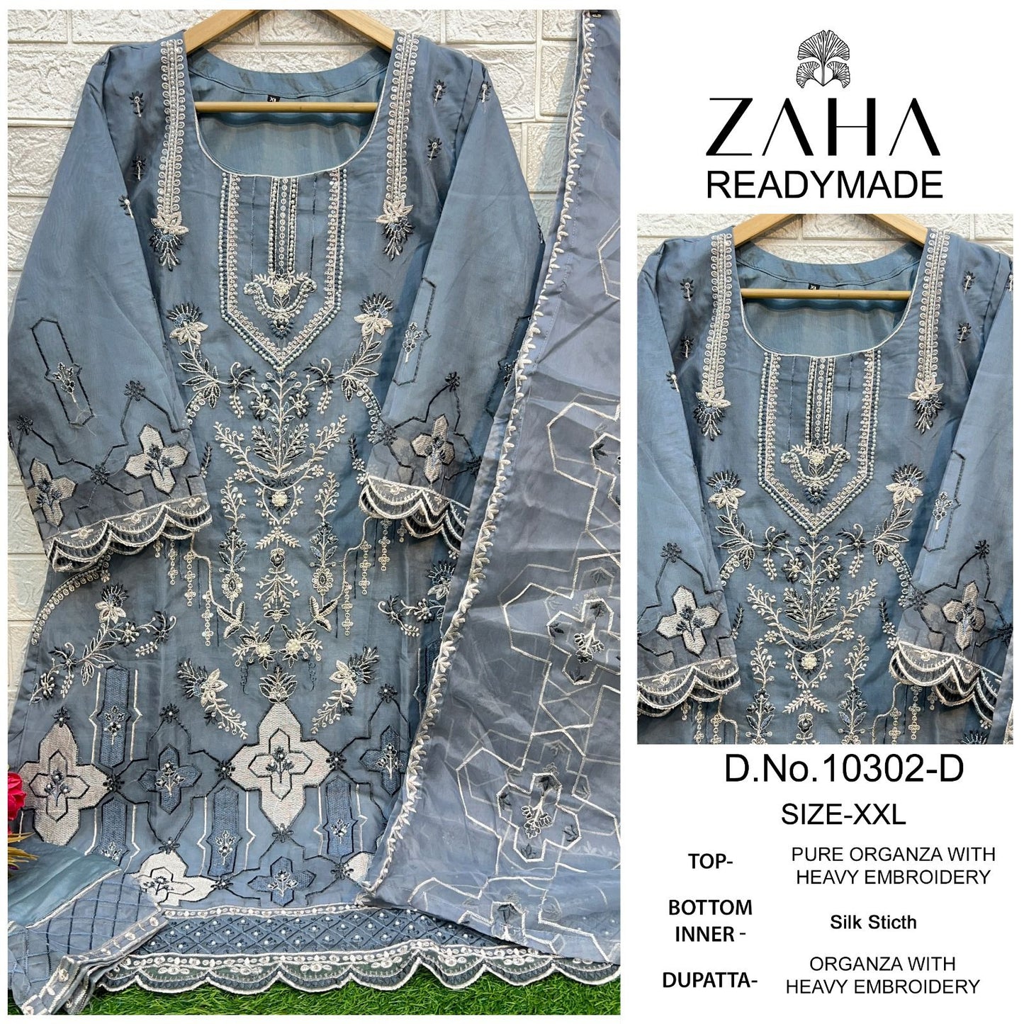 10302 Zaha Organza Pakistani Readymade Suits Wholesale Price