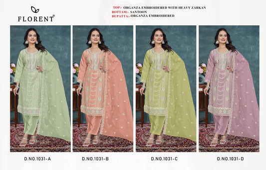 1031Abcd Florent Organza Pakistani Salwar Suits Wholesaler India