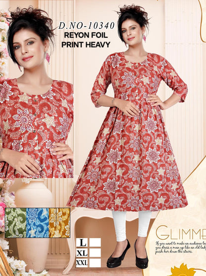 10340-10343 Mmc Rayon Foil Anarkali Kurtis Supplier Gujarat