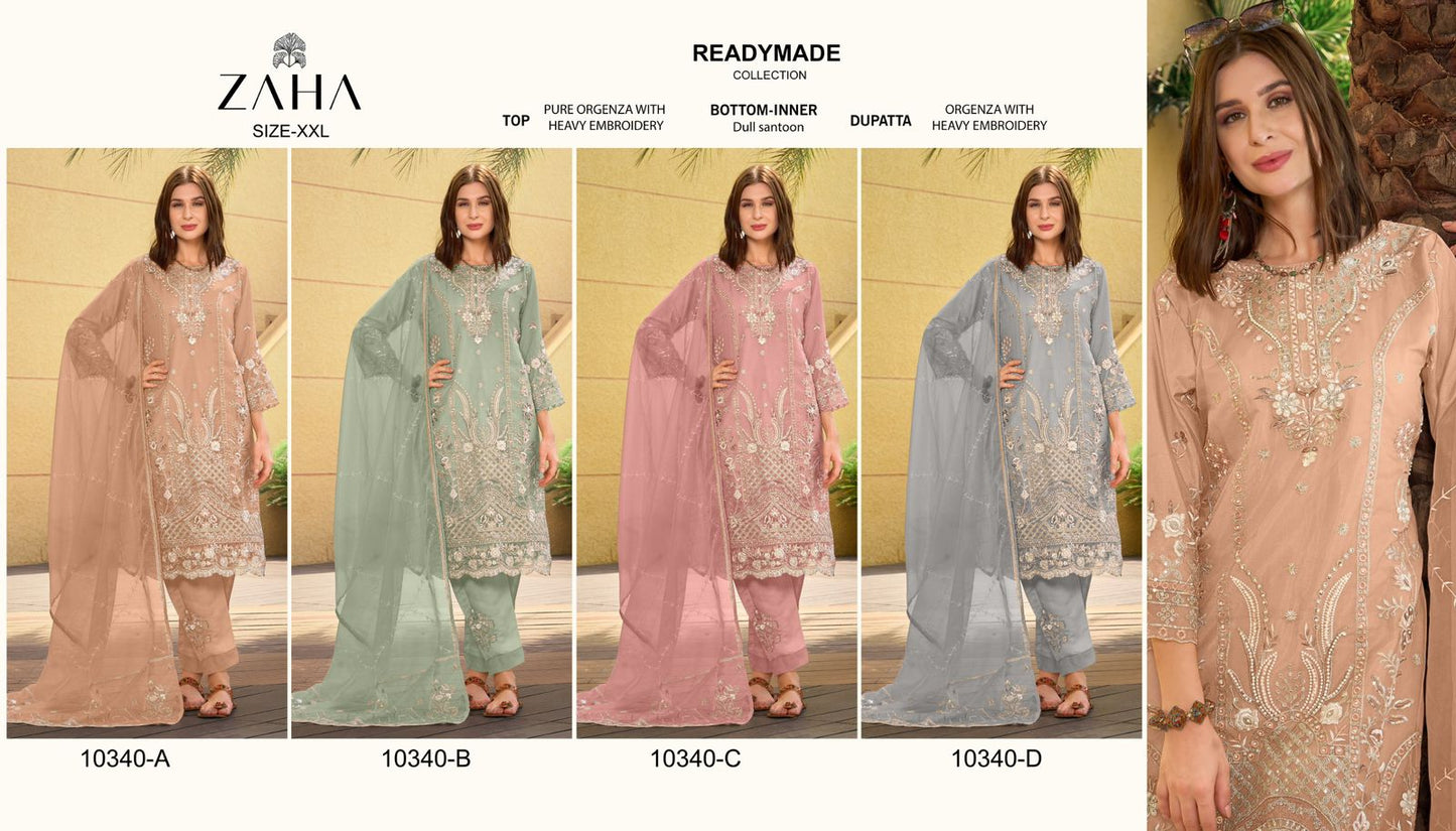 10340 Zaha Organza Pakistani Readymade Suits Supplier