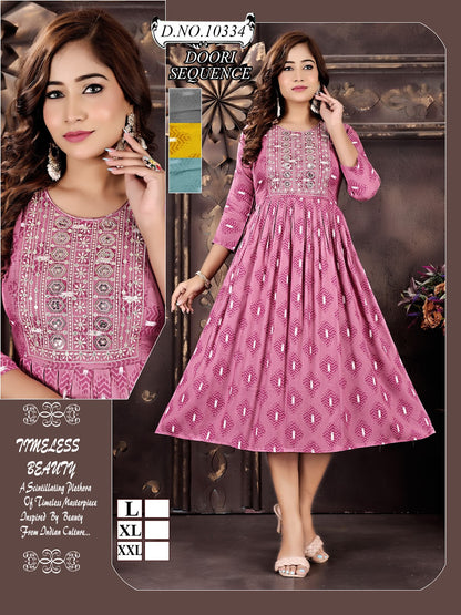 10345-10347 Mmc Rayon Foil Anarkali Kurtis Exporter Gujarat