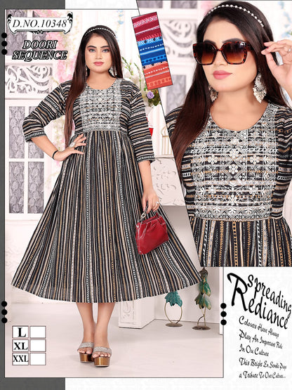 10345-10347 Mmc Rayon Foil Anarkali Kurtis Exporter Gujarat